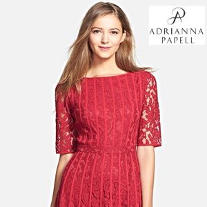 ADRIANNA PAPELL Red Lace Fit & Flare Dress Size 10